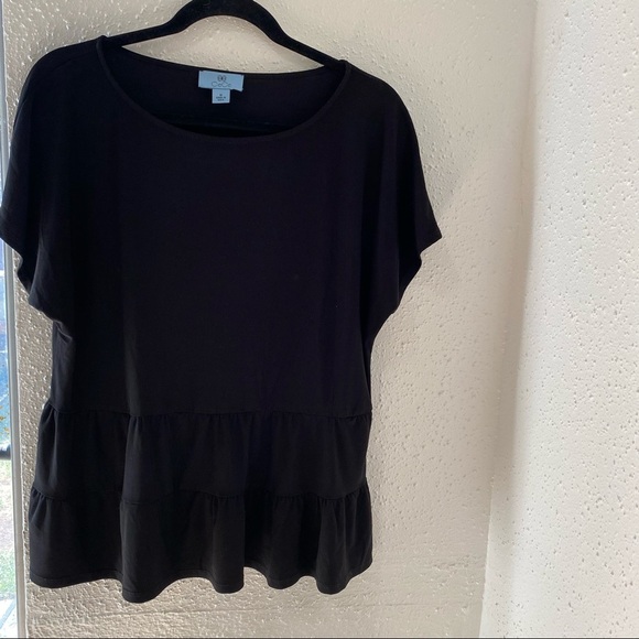 CeCe Women's Black Blouse Ruffle Hem Size M - Picture 1 of 6